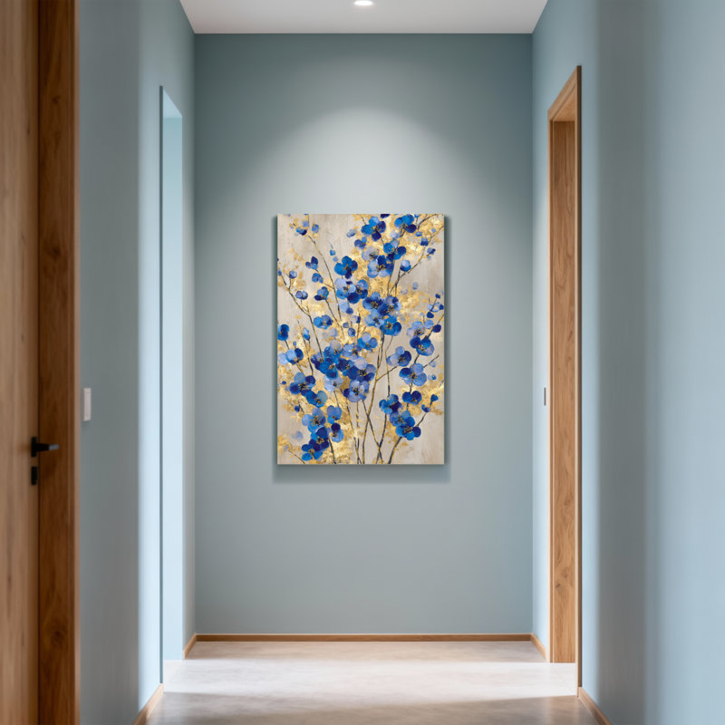 «Plants & Flowers Blue Flowers Gold Accents», reproduction d'art sur toile, H 12 po x l 18 po