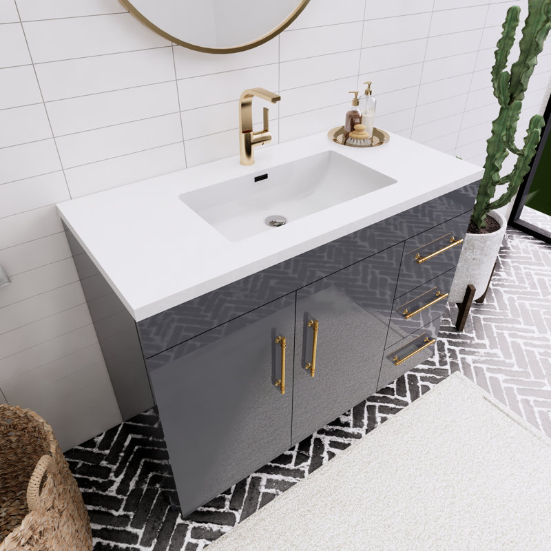 41.73228'' Single Bathroom Vanity with Acrylic Top, Gloss Gray