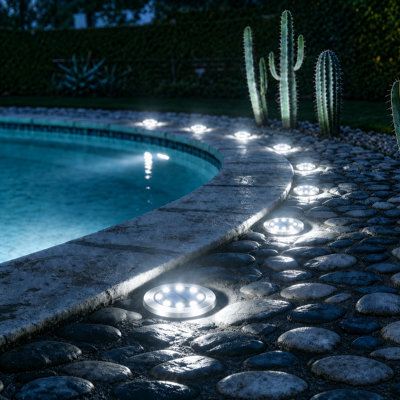 Solar Ground Lights 8 LED Garden Waterproof Disc Light Outdoor Pathway Light for Lawn Deck Walkway
