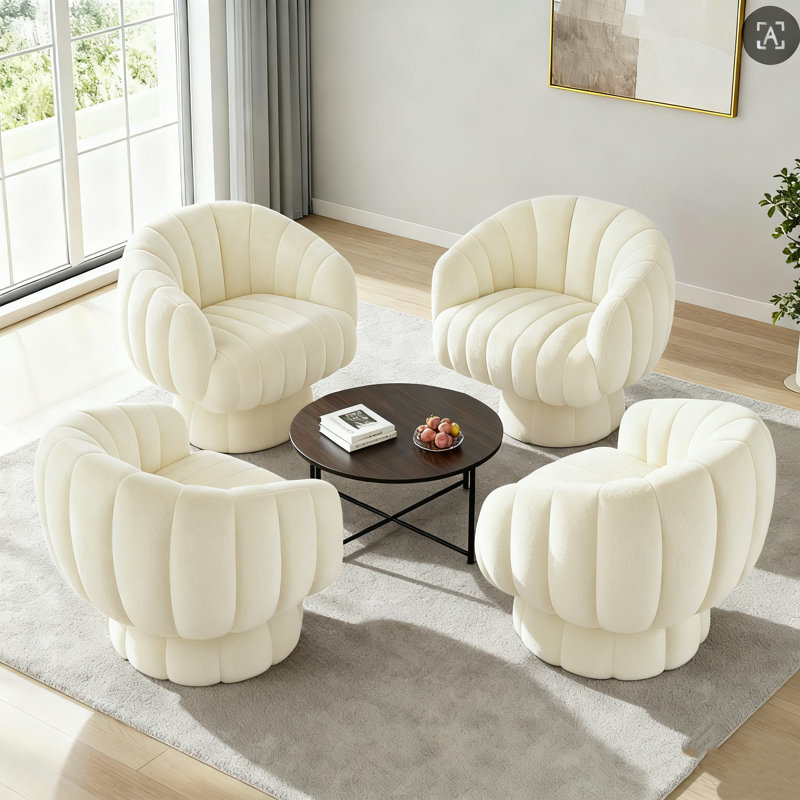 Upholstered Swivel Accent Chair Barrel Chair With Pillow (Set of 4), Beige