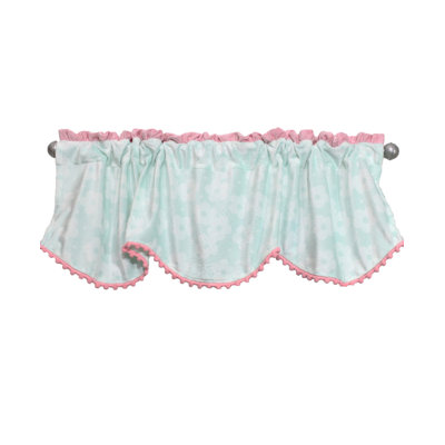 Cantonnière turquoise à bordure florale et rose