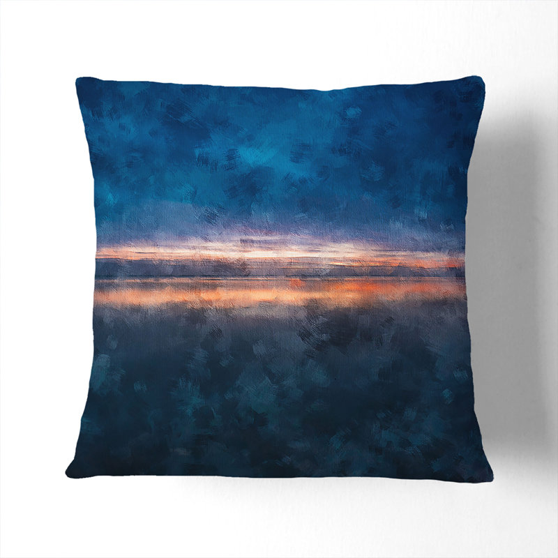 Horizon on the Beach Painting Cushion with Filling, Black, 40cm H x 40cm W x 15cm D