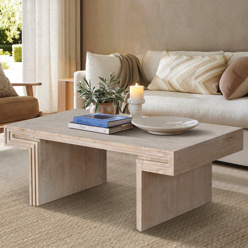 American Vintage Industrial Coffee Table, Premium Reclaimed Wood Texture Rectangular Design, Double-Tier Structure With Rustic Finish, Easy Assembly For Living Room & Office - Antique Natural