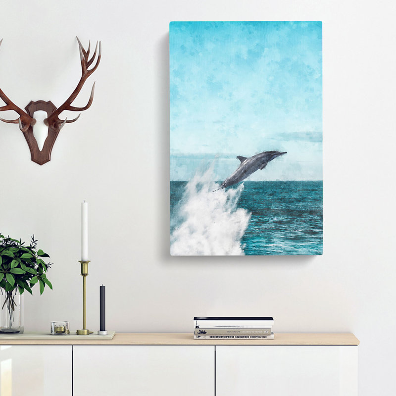 Jumping Dolphin - Wrapped Canvas Print, 76cm H x 50cm W x 3cm D
