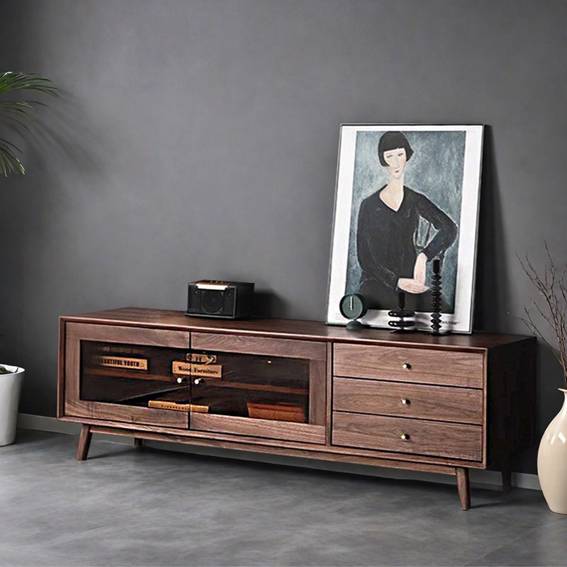 Meuble télé minimaliste en bois massif de style rétro, H 22,83 po x L 78,74 po x l 16,53 po