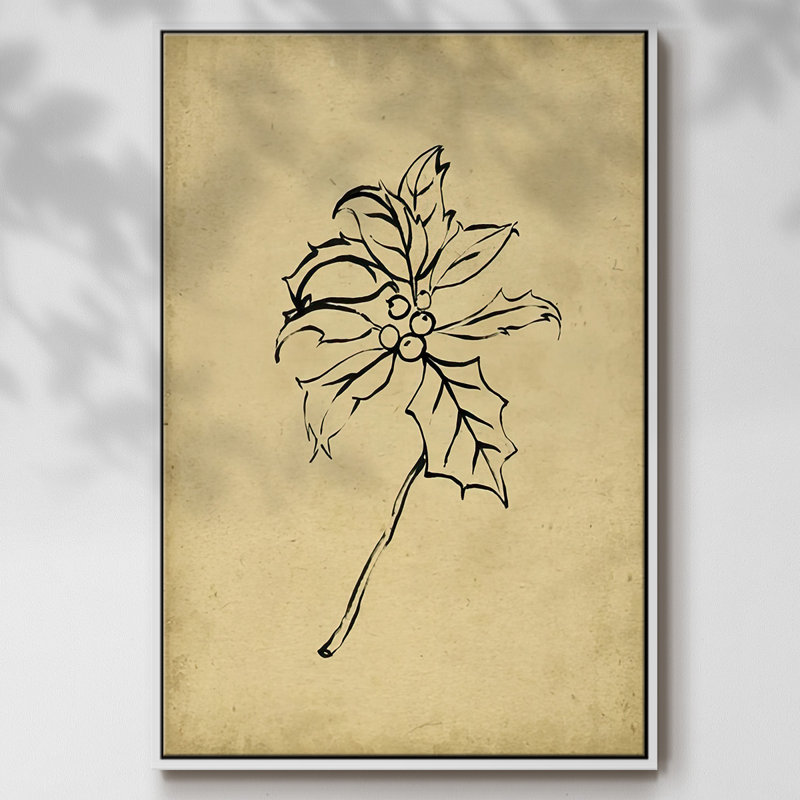 Holly Branch II - reproduction de cadre flottant sur toile, Blanc, H 37 po x l 25 po x P 1,5 po