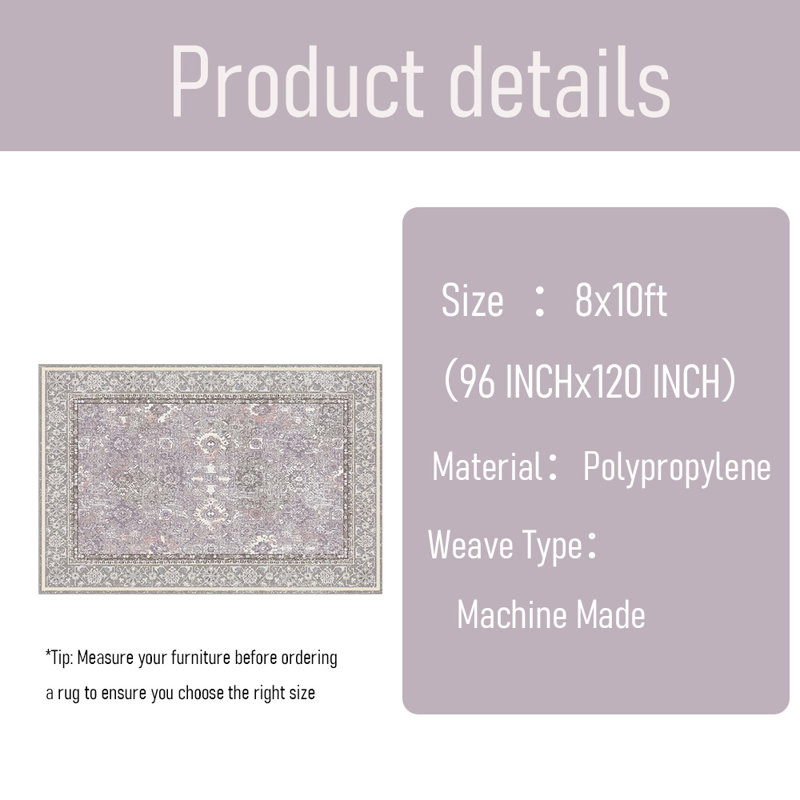 Tapis à poils courts, lavable à la machine, pliable, Rectangulaire 8 pi x 10 pi