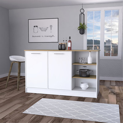 Îlot de cuisine polyvalent à 2 portes avec tablettes ouvertes et beaucoup de rangement
