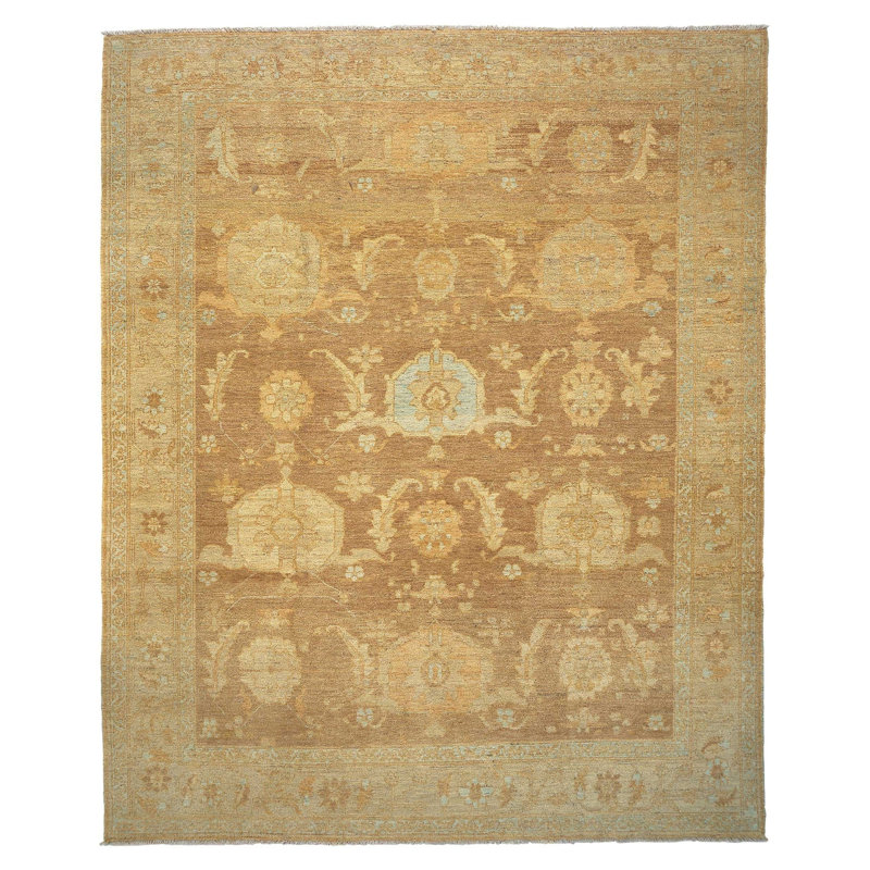 Sebastia Wool Oriental Area Rug in Brown/Gold, Rectangle 10' x 14'