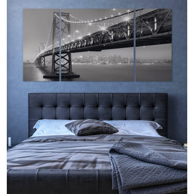Bay Bridge at Night - 3 pièces, reproduction d'art sur toile