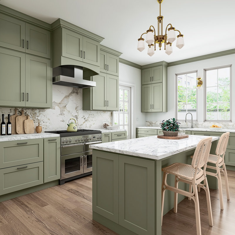 Armoire de cuisine en bois massif prête à assembler, H 21 po x l 30 po x P 12 po, Vert sauge