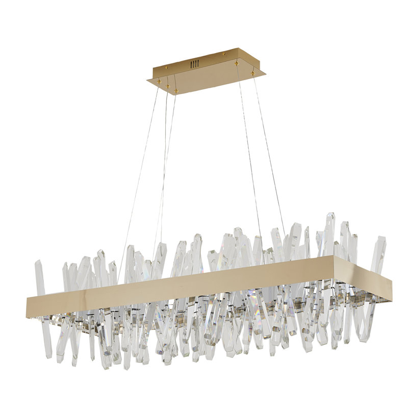 Lustre rectangulaire transitionnel à DEL doré avec cristal, Or