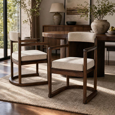 Lot de 2 chaises de salle à manger en caoutchouc avec coussins beiges, style moderne du milieu du siècle pour la cuisine et la salle à manger