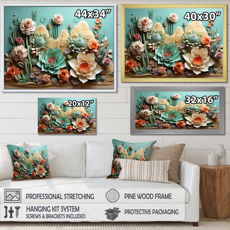 Cactus Mint Mirage - Cactus, reproduction d'art sur toile, H 12 po x l 20 po x P 1 po, Cadre simple blanc