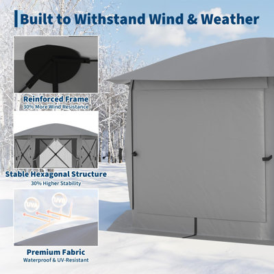 Weather Resistant 6-Sided Folding Gazebo with Removable Canopy Top, Mosquito Netting & Wind Cloths – Portable Outdoor Tent