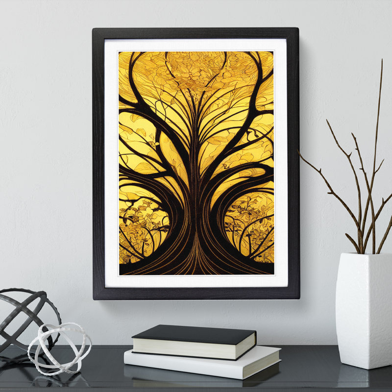 Art Nouveau Tree No.5 - Single Picture Frame Print, 64cm H x 46cm W x 2cm D, Black Framed