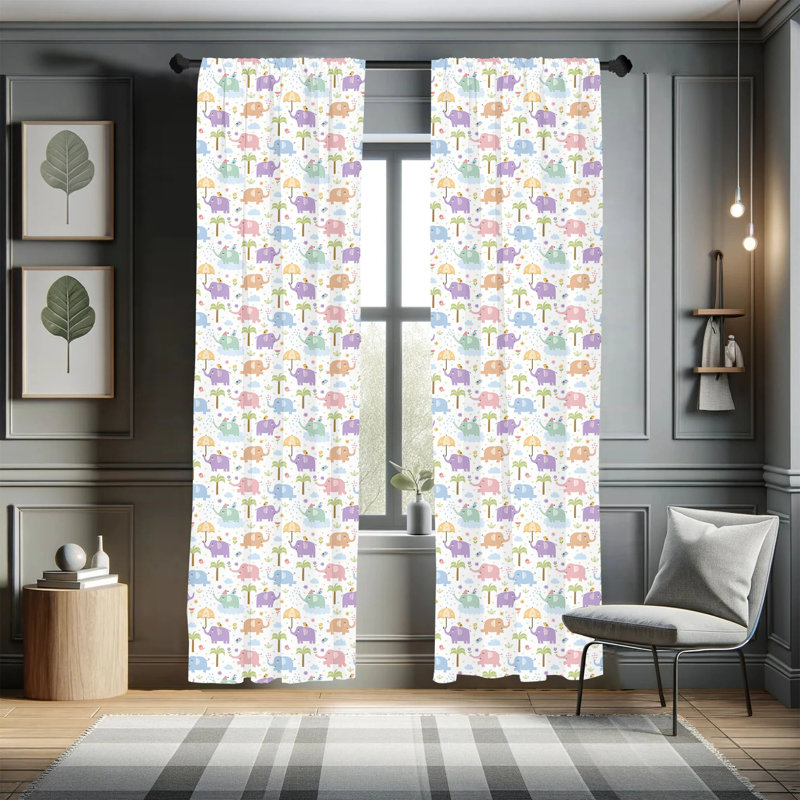Elephant Semi-Sheer Rod Pocket Curtain Panels, 28" x 95"