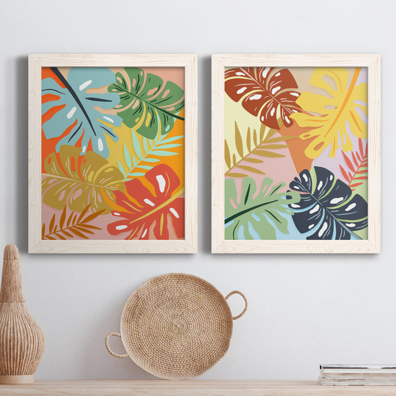 «Tropical Foliage I», ensemble de 2 peintures sur toile encadrées, Toile blanche encadrée, H 24 po x l 36 po x P 1,5 po