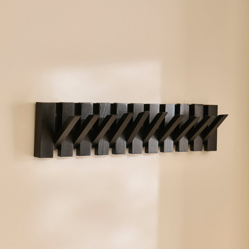 Solid Wood 10 - Hook Coat Rack, Black Oak