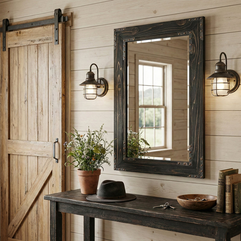 Miroir mural ferme en bois massif, 40" x 30", Noir carbonisé