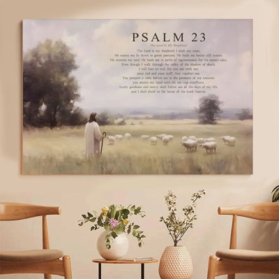Canvas Wall Art - Jesus the Good Shepherd with Psalm 23, Religious - 24" x 36" for Living Room and Church