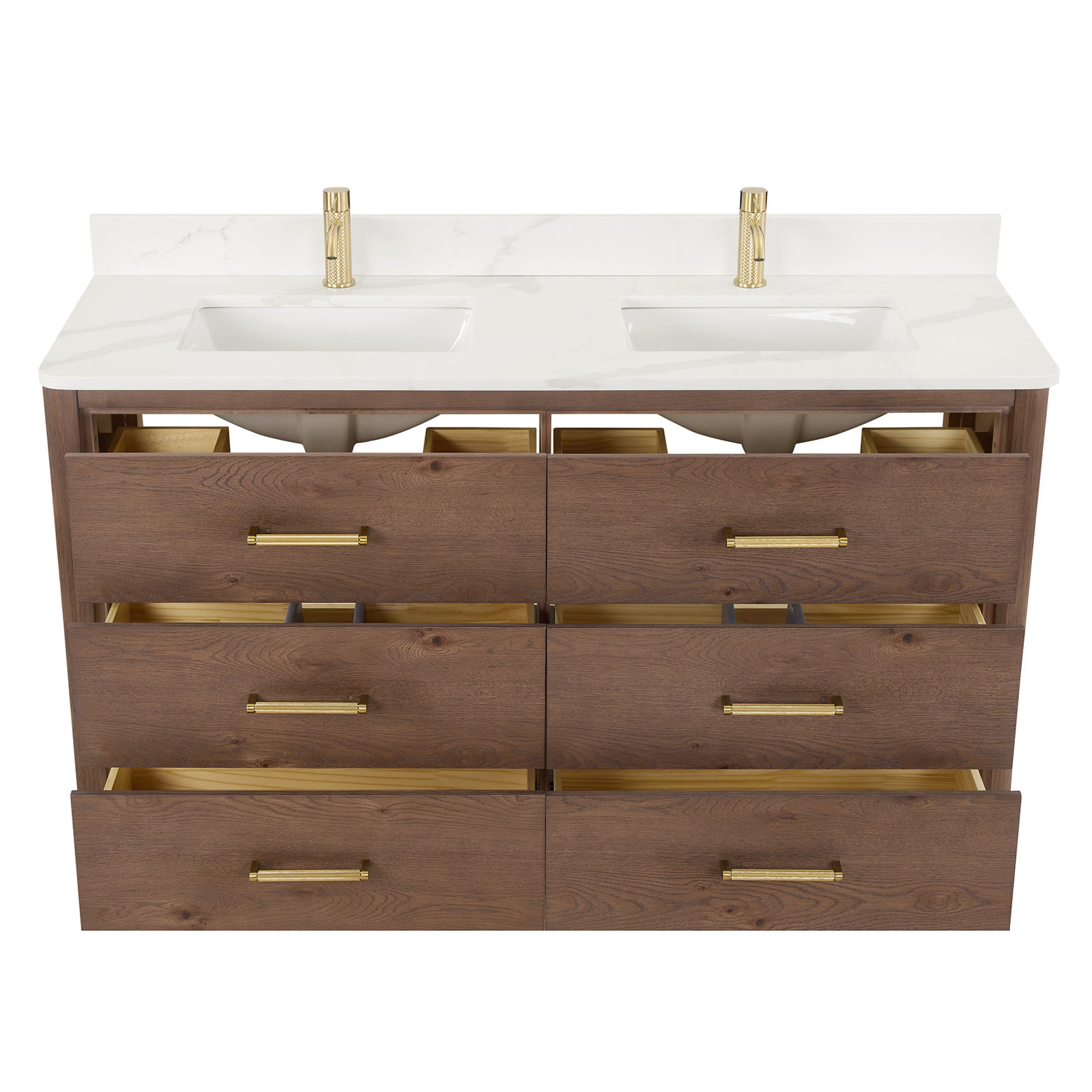 Porto 60'' Double Bathroom Vanity, Dark Brown Oak, Gold