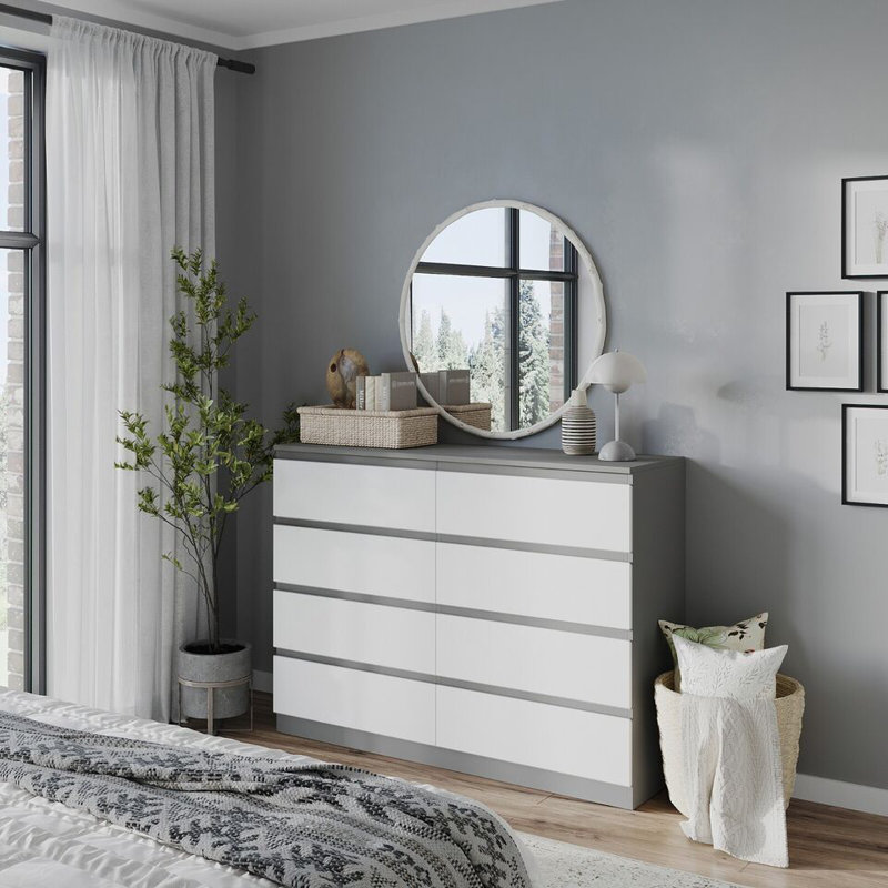Sinahi 120 cm W Chest of Drawers, Grey Carcass/White