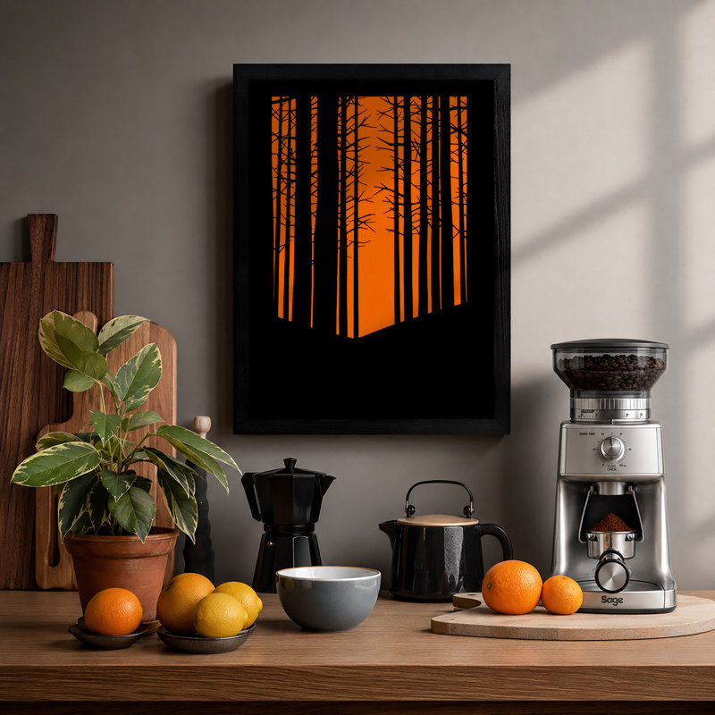 Forest Silhouette Geometric - Framed Print, Black, A3 - 42.0 x 29.7 cm