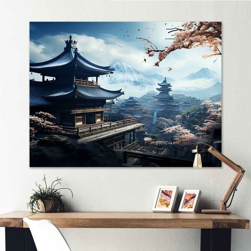 Temple du Japon sérénité panoramique - décoration murale Japon, Toile tendue, H 30 po x l 40 po x P 1,5 po