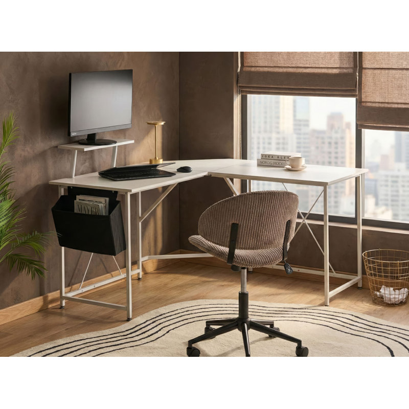 L-Shaped Metal Base Computer Desk, White