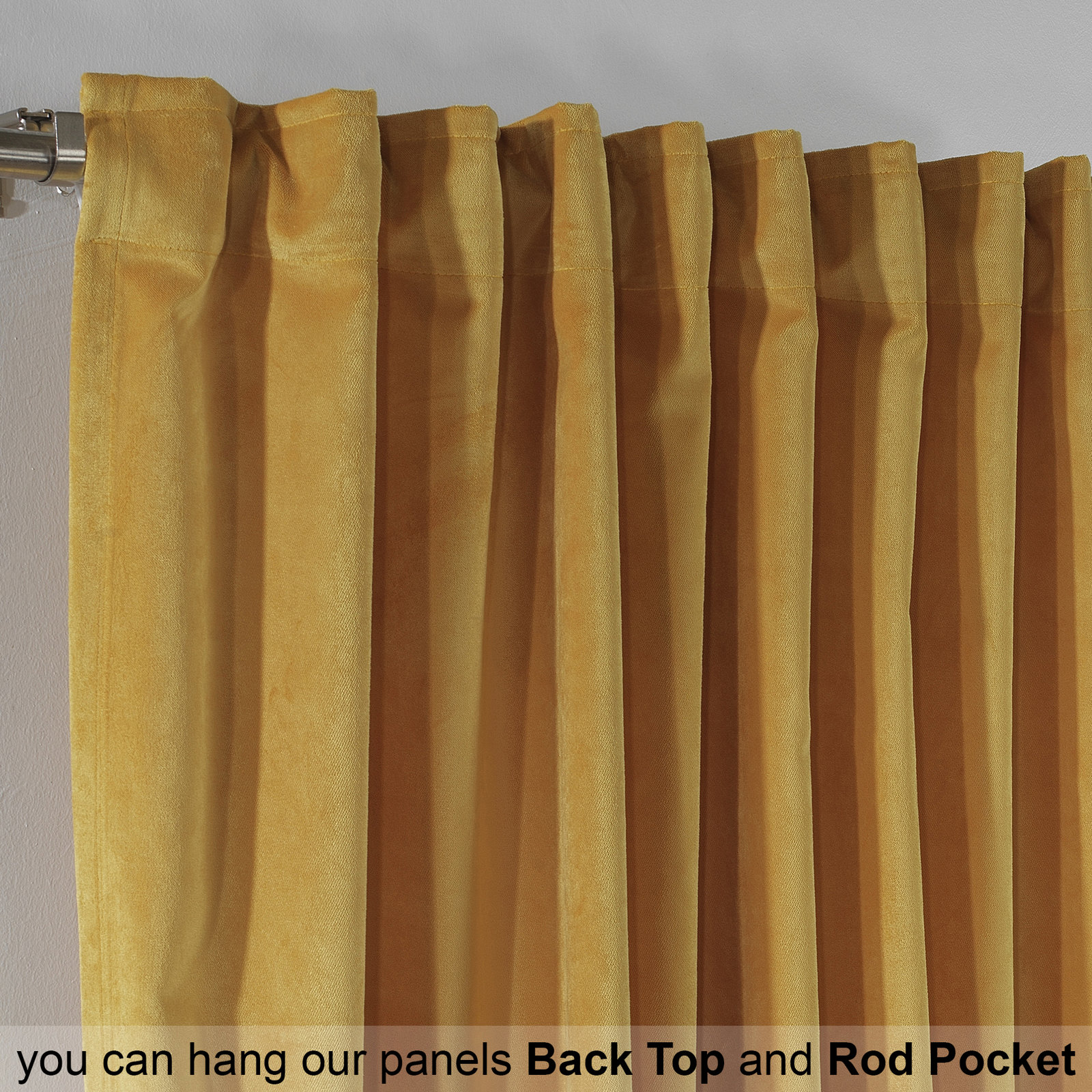 Matte Velvet Room Darkening Curtain Panel Set, 62 Yellow, 52" W x 108" L