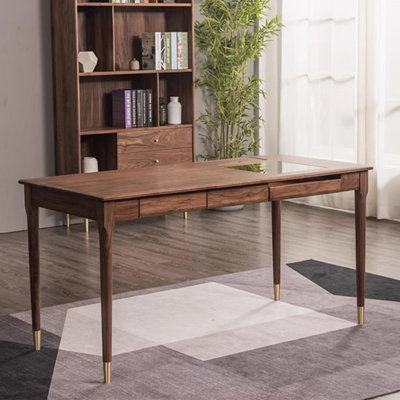 Nut-brown Rectangular Solid Wood Writing desk with drawers desk
