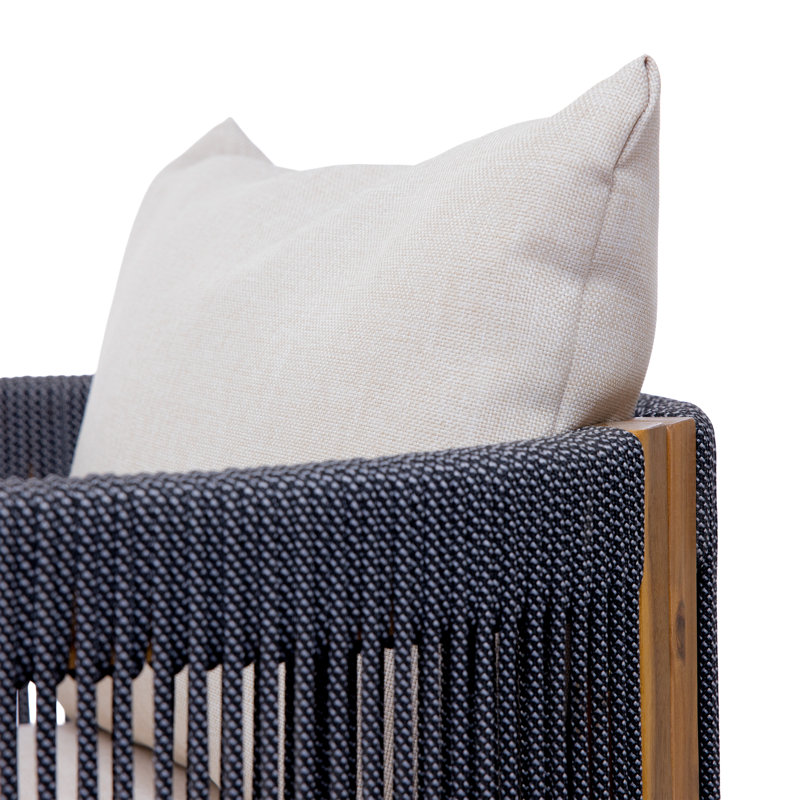 Chaises de salle à manger Kade, Coussin de sable / corde noire et finition naturel