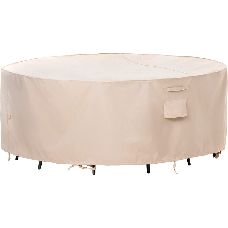 Premium Waterproof Outdoor Patio Round Table Cover: Latest Rip-Stop Fabric, 3-Year Warranty, 27.5" H x 96" W x 96" D, Beige