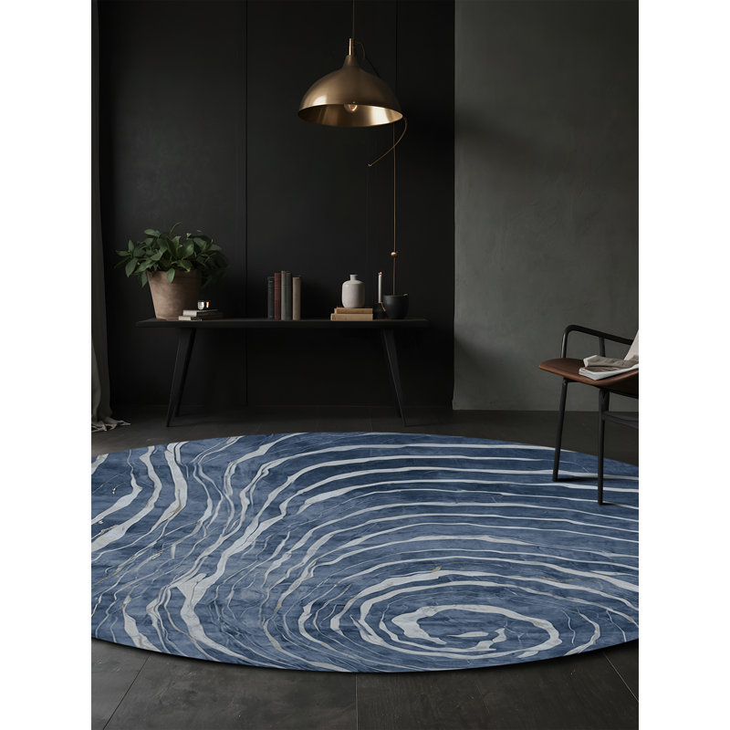 Machine Washable Blue Area Rug, Round 8'