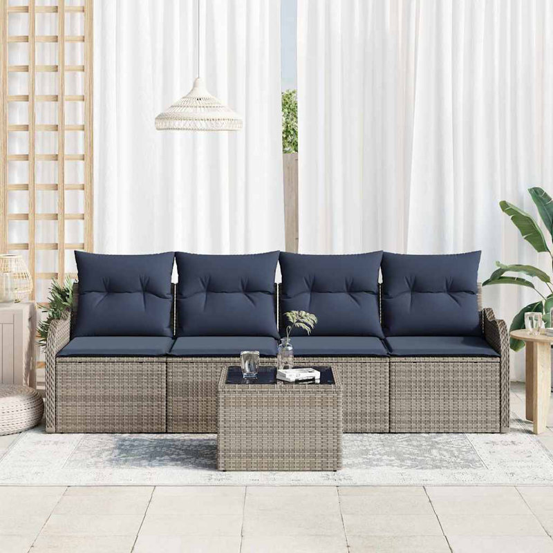 vidaXL Garden Sofa Set 5 pcs Grey Poly Rattan, Navy Blue Cushion/Gray Frame