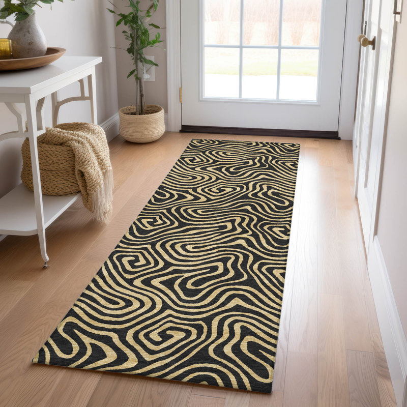 Addison Black Synthetic Machine Washable Indoor/Outdoor Rug 2'3" x 7'6"