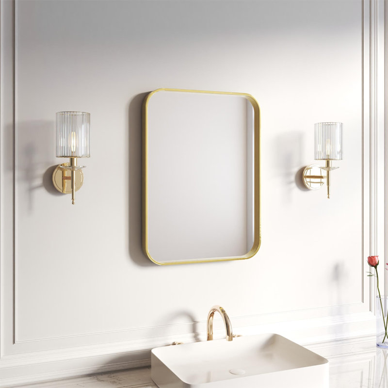 Élégant miroir encadré en aluminium avec coin arrondi pour une décoration intérieure élégante, Or brossé, Rectangulaire