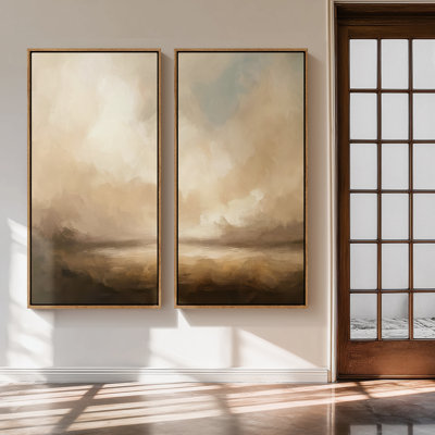 «Brown Cloudscape Horizon Glow», ensemble de 2 reproductions d'art murales encadrées sur toile 60 po x 30 po x 2 pièces
