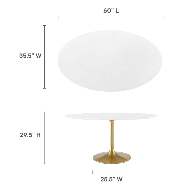 Table de salle à manger Silver Orchid Fein, Doré, H 28,5 po x l 35,5 po x L 60 po, Blanc