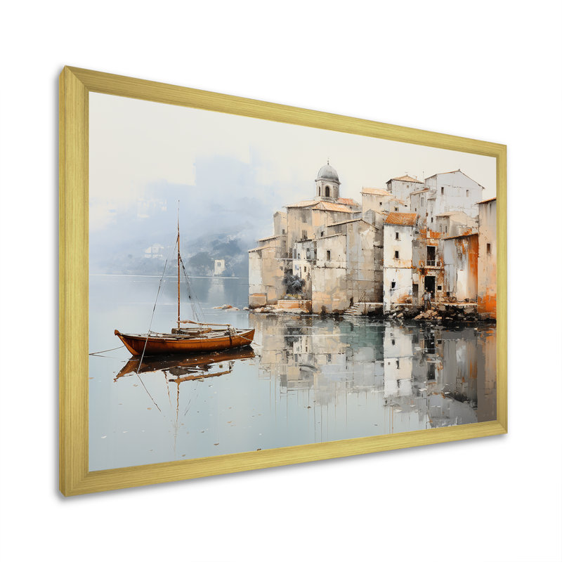 Almarina - Bateau, art mural, salon, H 24 po x l 32 po x P 1 po, Cadre doré simple