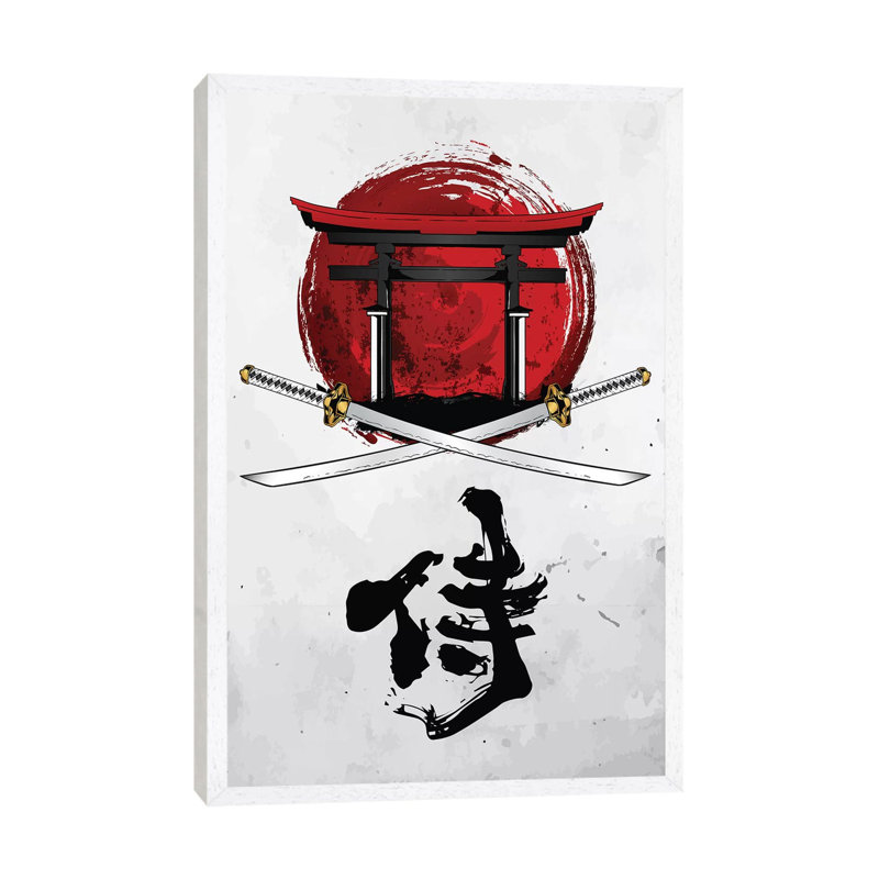 Samurai Katana With Tori Gate by Cornel Vlad - Print on Canvas, White Framed, 152.5 cm H x 101.5 cm W