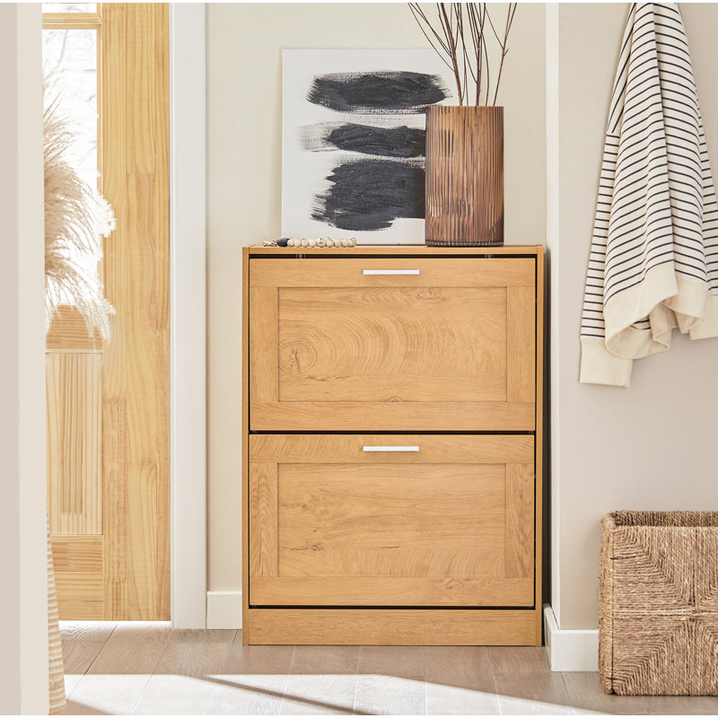 Kirksville 8 Pair Flip Down Shoe Storage, Natural brown