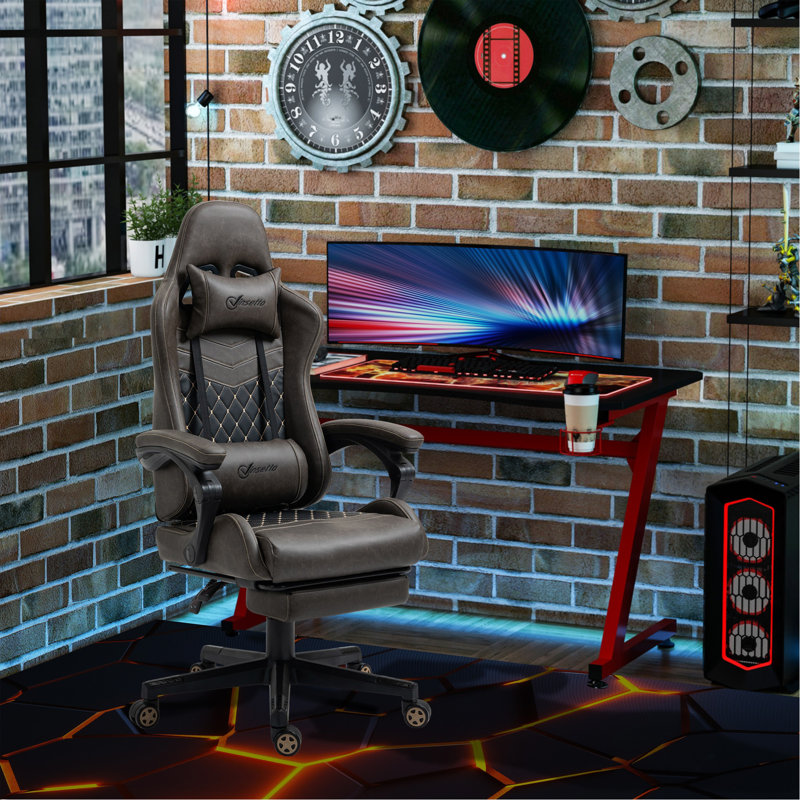 Racing Gaming Chair Diamond Pu Leather Office Gamer Chair High Back Swivel Recliner With Footrest, Lumbar Support, Adjustable Height, Brown