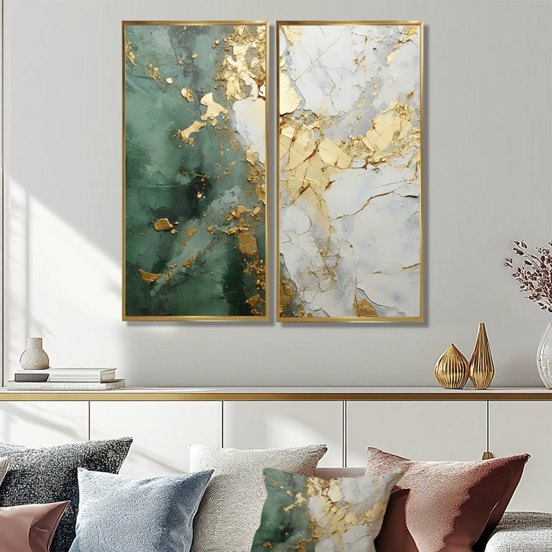 Delaney - Abstract Painting Wall Art, Floater Framed Print, 40" H x 40" W, Gold