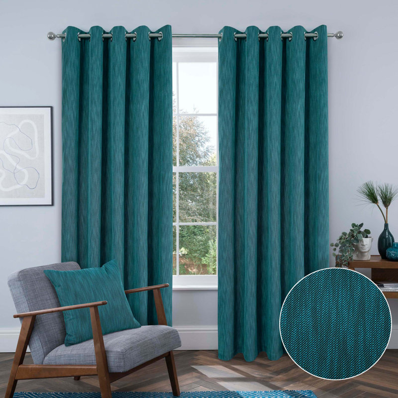 Gardunio Blackout EYELET/RINGTOP Curtain Pair, 114 x 137 cm, Teal
