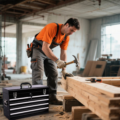 21 - Inch Portable Metal Tool Box With 4 Drawers, Bearing Tracks, Padding To Keep Tools Quiet Heavy Duty Liners, Locking System, Slides For Smooth Use