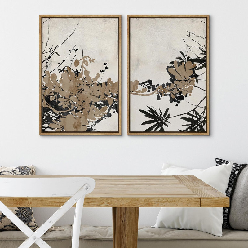 Abstrait feuille de palmier minimaliste moderne, art mural moderne, décoration de chambre neutre sur toile, 2 pièces