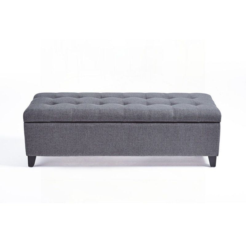 Tufted Fabric Flip Top Storage Bench, Light Gray