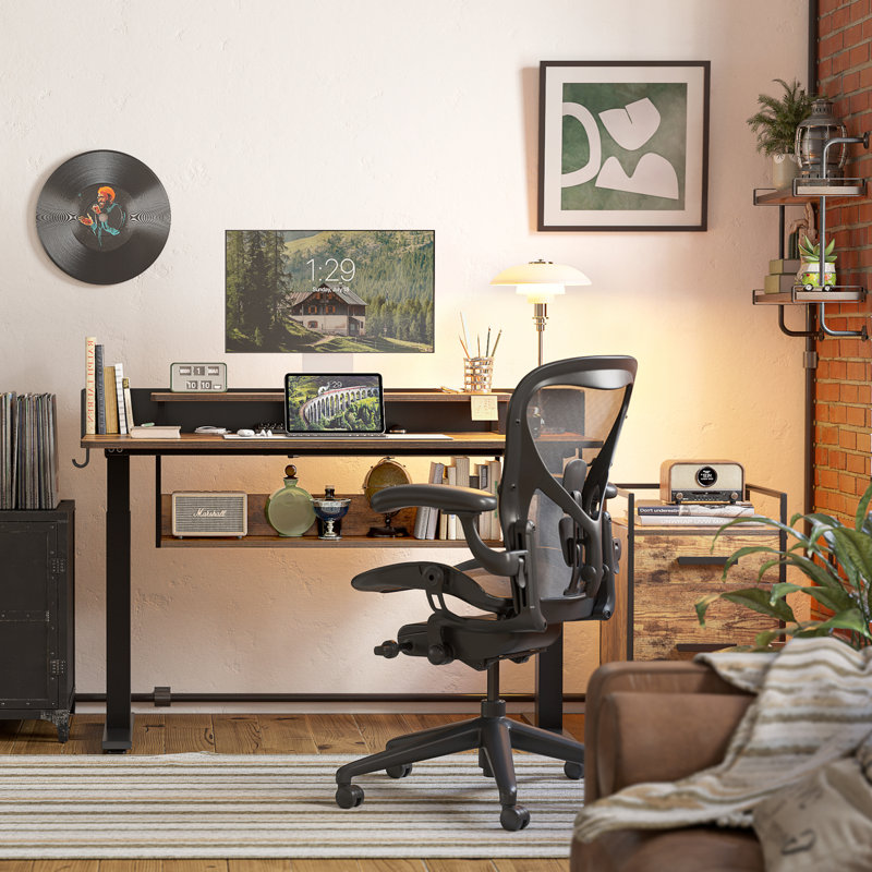 Bureau debout à hauteur ajustable Koedy, Brun rustique / noir, H 47 po x l 48 po x P 24 po